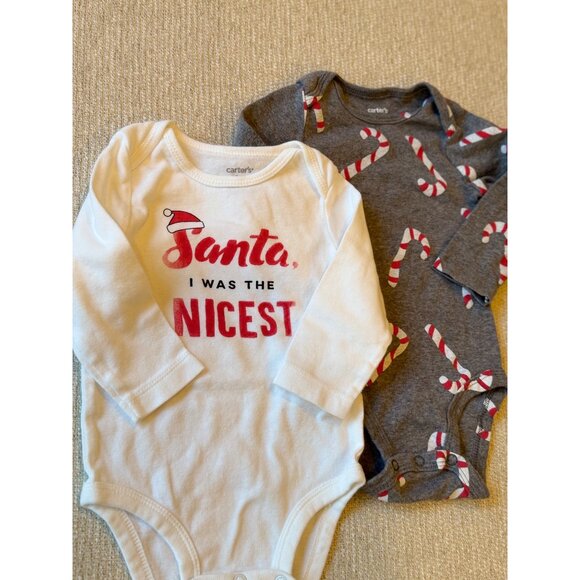 Carters Baby Christmas Onesies 6-9 Months Santa Candy Cane Lot of 2 - Picture 3 of 4
